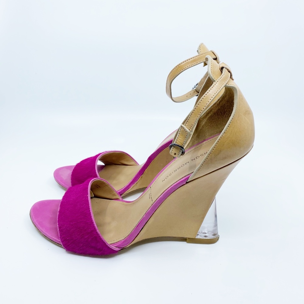 sigerson morrison • pink fuchsia haircalf tan dali lucite wedge heel sandals 9.5 - Picture 4 of 16